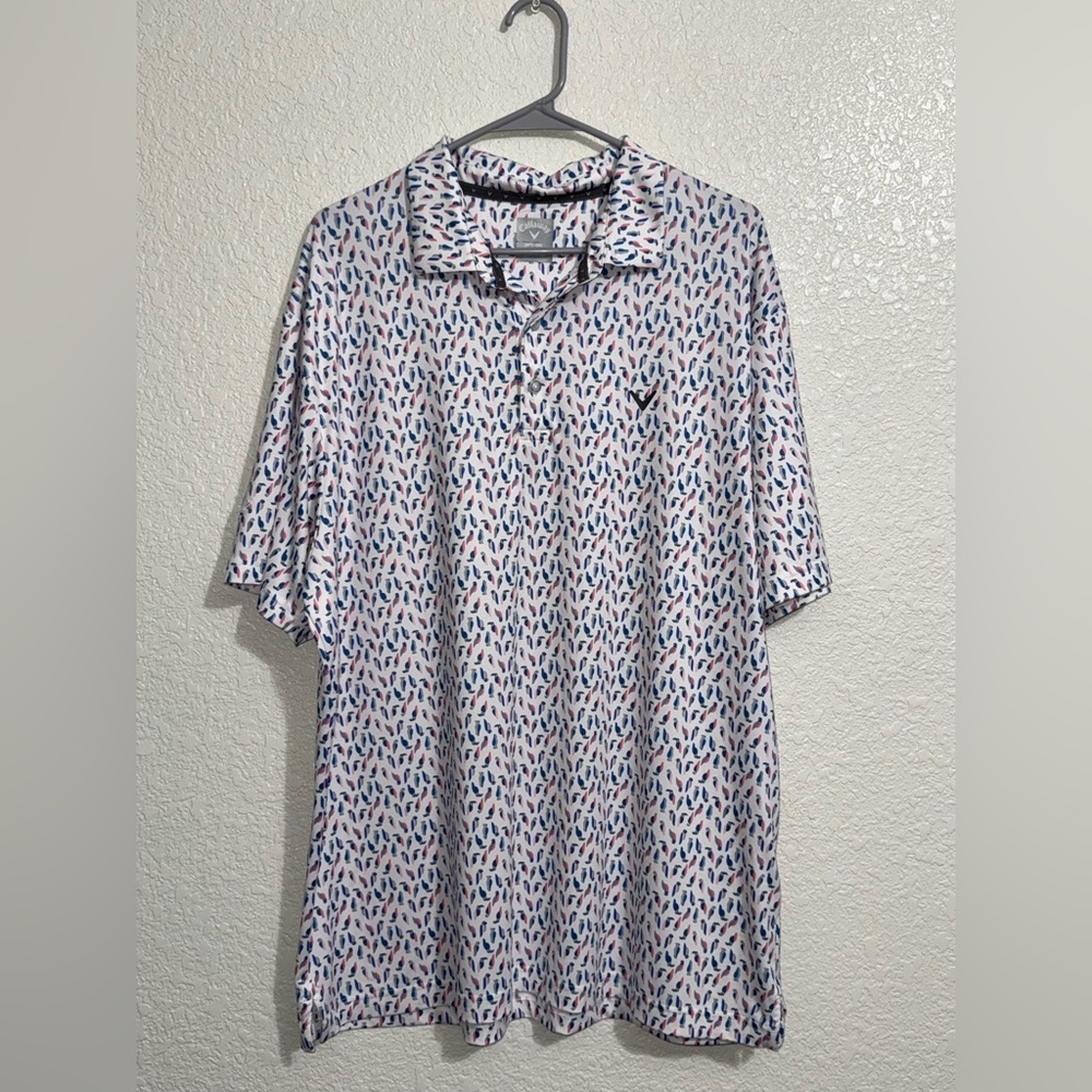 Callaway White and Blue Patterned Polo Shirt